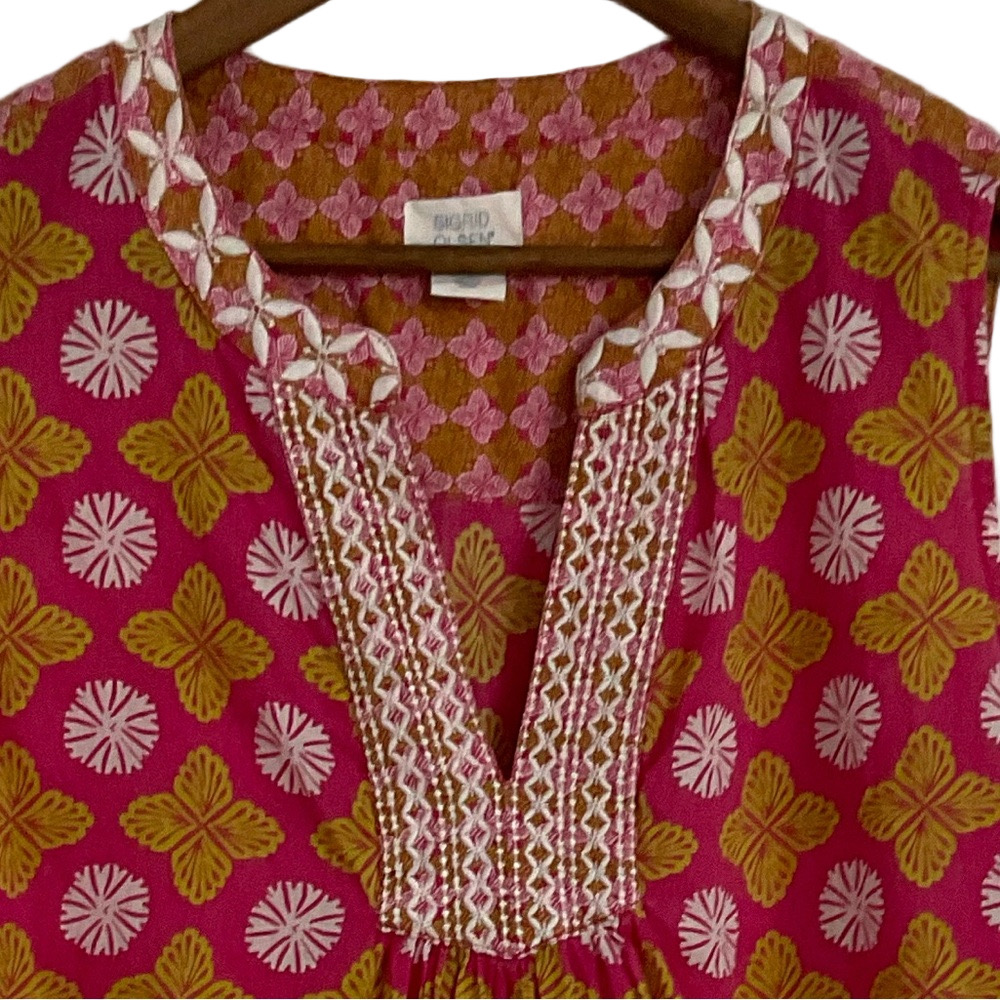 Sigrid Olsen Pink & Mustard Floral Print Embroidered Women's Top Size XL - Picture 5 of 5